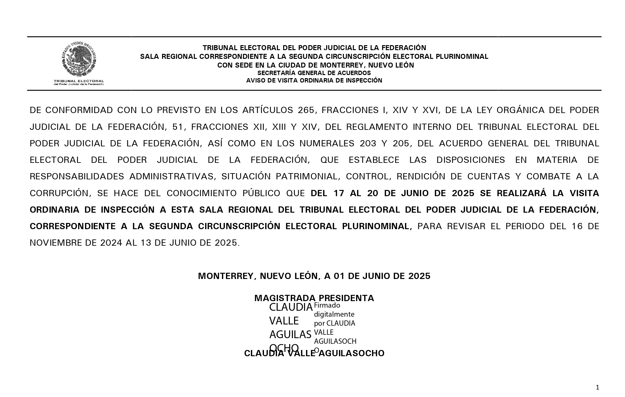 Visita Ordinaria de Inspección 2025