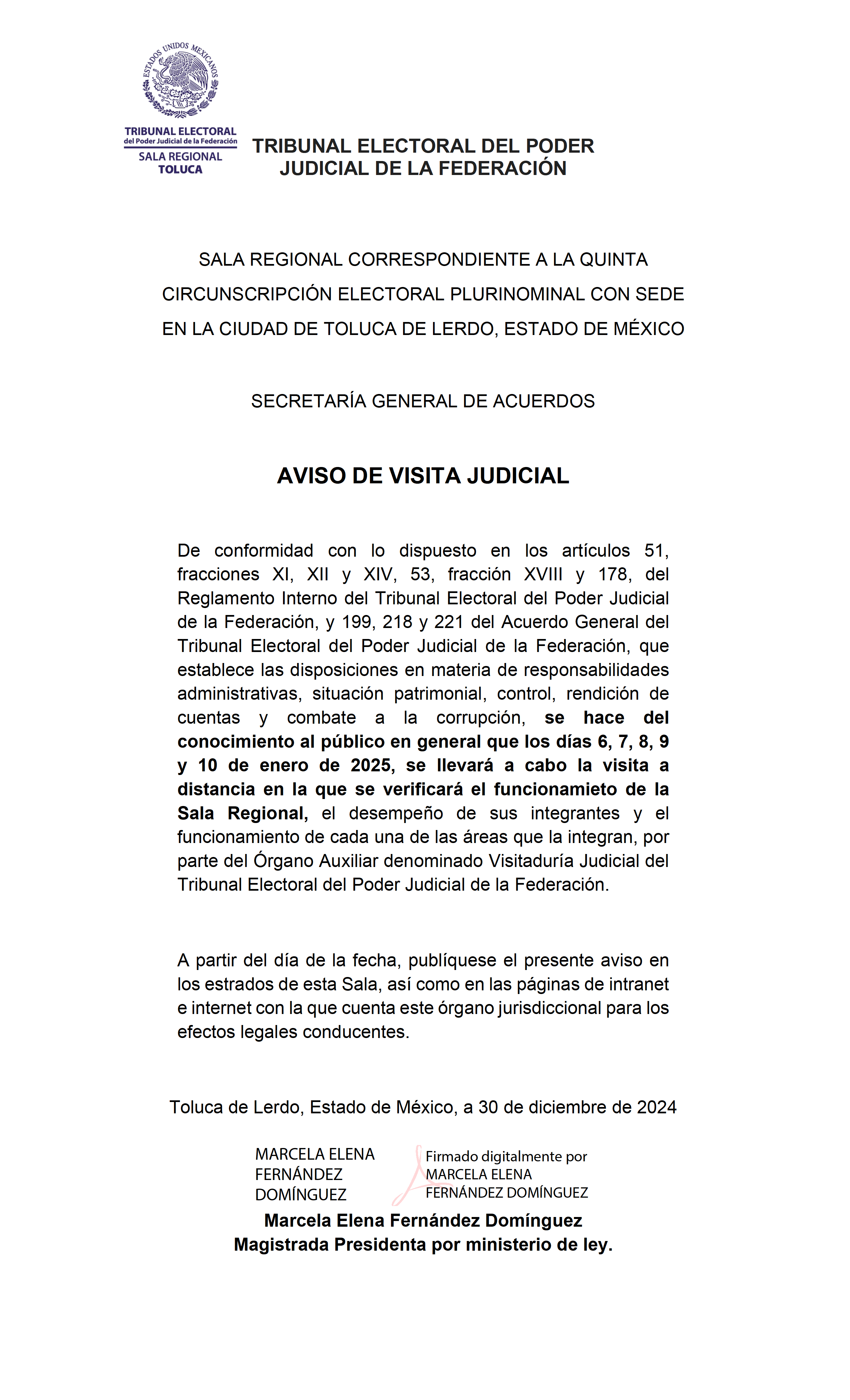 Aviso de Visita Judicial