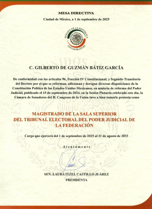constancia_senado Mtro. Gilberto Bátiz García